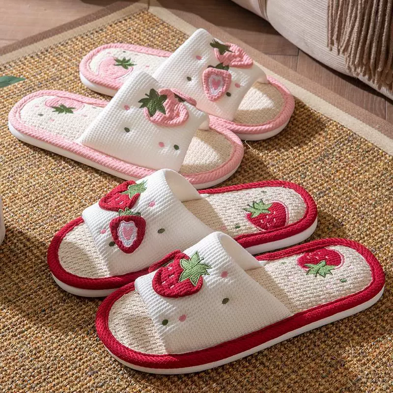 Домашние тапочки для девочек на осень, весну и осень с универсальным милым нескользящим материалом на весну и осень, бесшумные, четырехсезонные, из мягкого льна, на весну и осень.