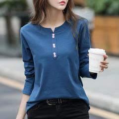 棉质长袖大码t恤女2025新款韩版春秋宽松百搭打底衫女士上衣外穿