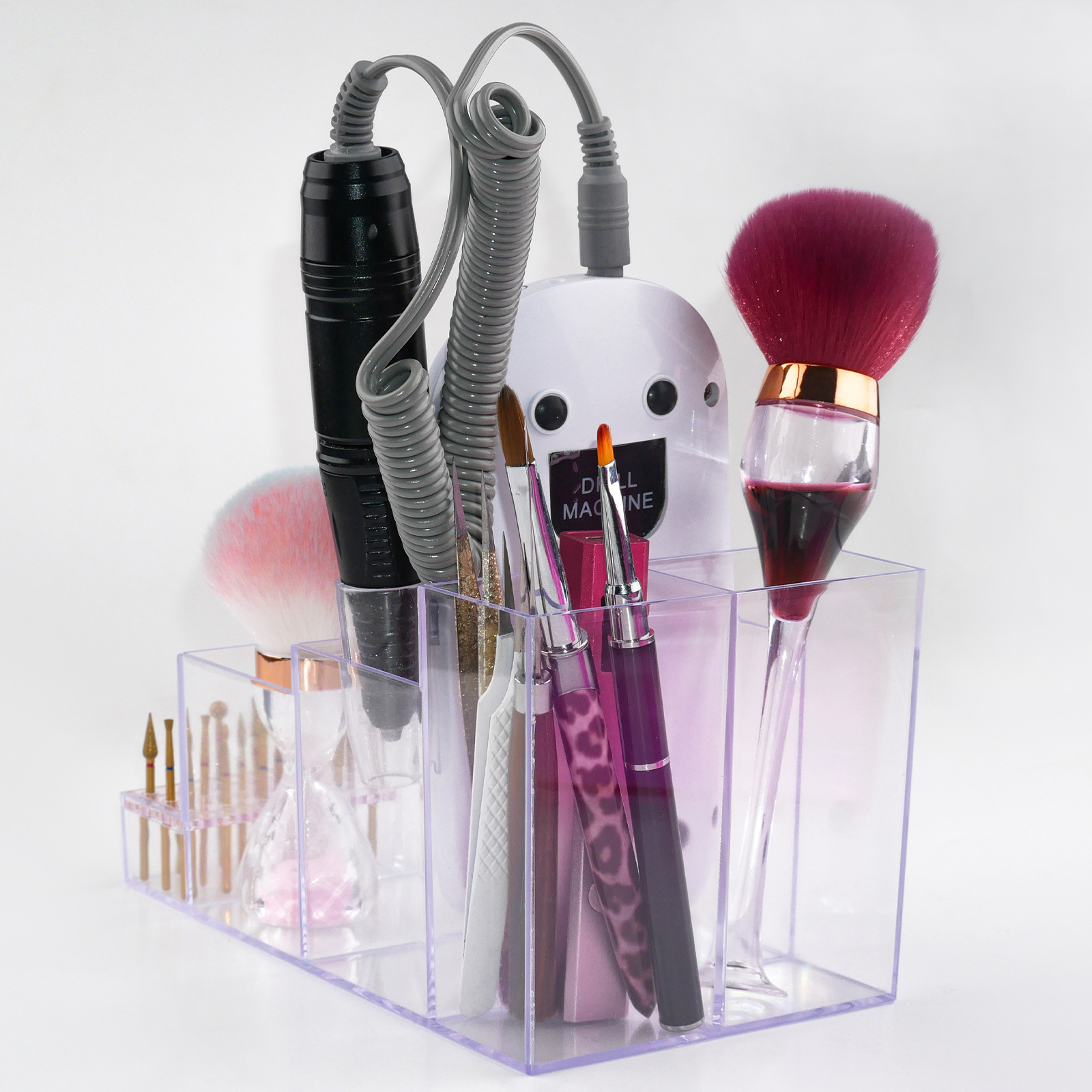 Manicura nueva lijadora de uñas portátil rejilla de colocación cabezal de lijado caja de acabado herramientas de maquillaje caja de almacenamiento multiusos