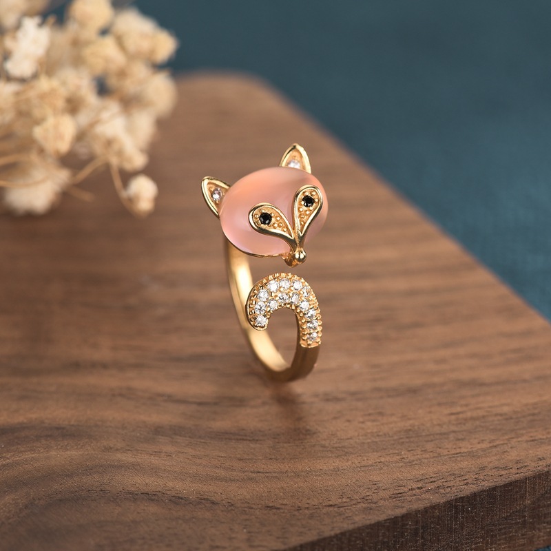 Creative design fox inlaid natural chalcedony ring niche design light luxury fashionable index finger trendy hand jewelry