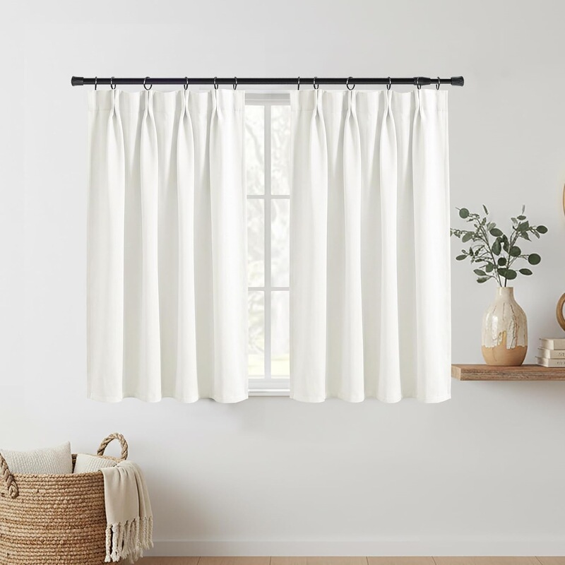 Cross-border Amazon blackout short curtains with pleated rings and hooks, decorative white semi-blackout curtains for small front windows Cross-border Amazon blackout short curtains with pleated rings and hooks, decorative white semi-blackout curtains for small front windows