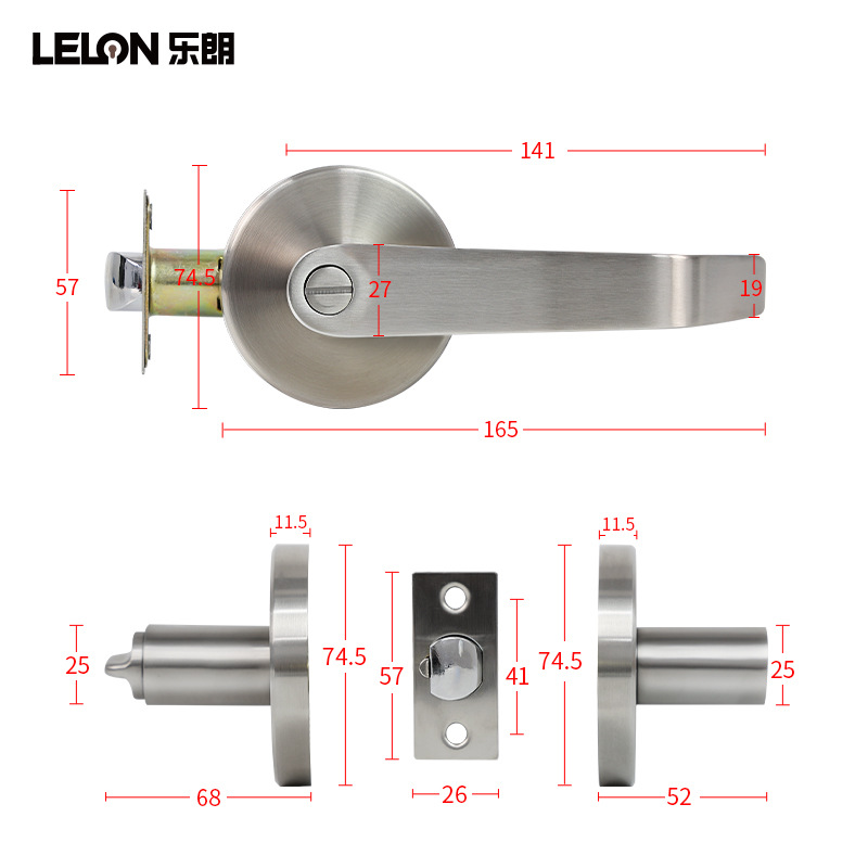 Cerradura de puerta privada de acero inoxidable personalizada de estilo americano palanca de cerradura de puerta esférica cerradura de puerta de cerradura de baño de tres barras