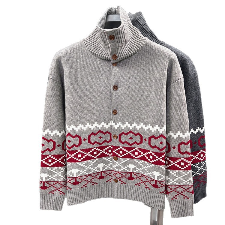 Otoño y invierno nuevo estilo europeo y americano con solapa Cardigan hombre chaqueta de manga larga moda casual suéter de hombre camisa de punto