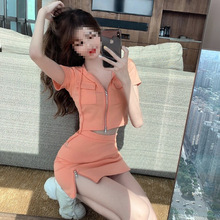 休闲运动短款连帽上衣包臀短裙2025年新款韩版女装套装夏季两件套