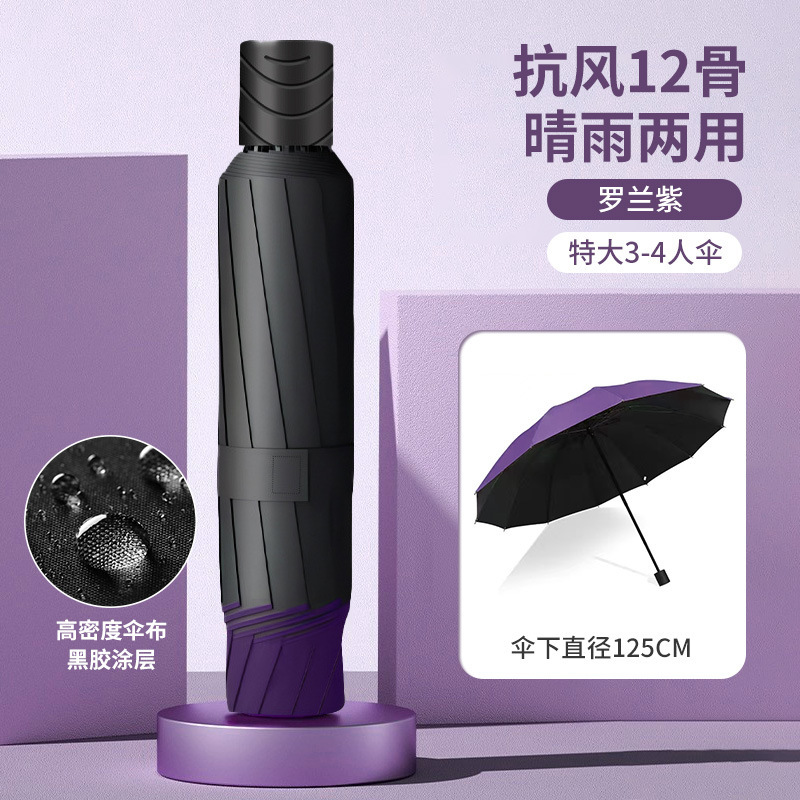 롤랜드 보라색 - 강화 12개 갈비뼈 [3~4인용 대형 우산 + 비가 오나 눈이 오나 사용 가능] 우산 아래 직경 125CM