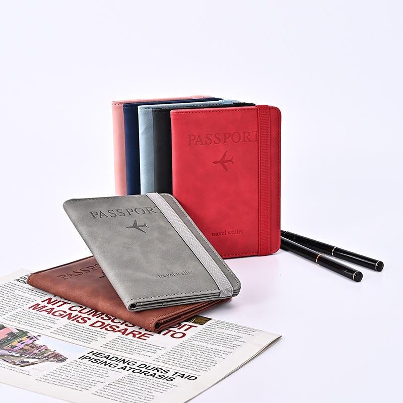 Cruzar la frontera de cuero de la PU nueva bolsa de pasaporte de viaje personalizado RFID Multi-función bolsa de almacenamiento de documentos simple en stock al por mayor