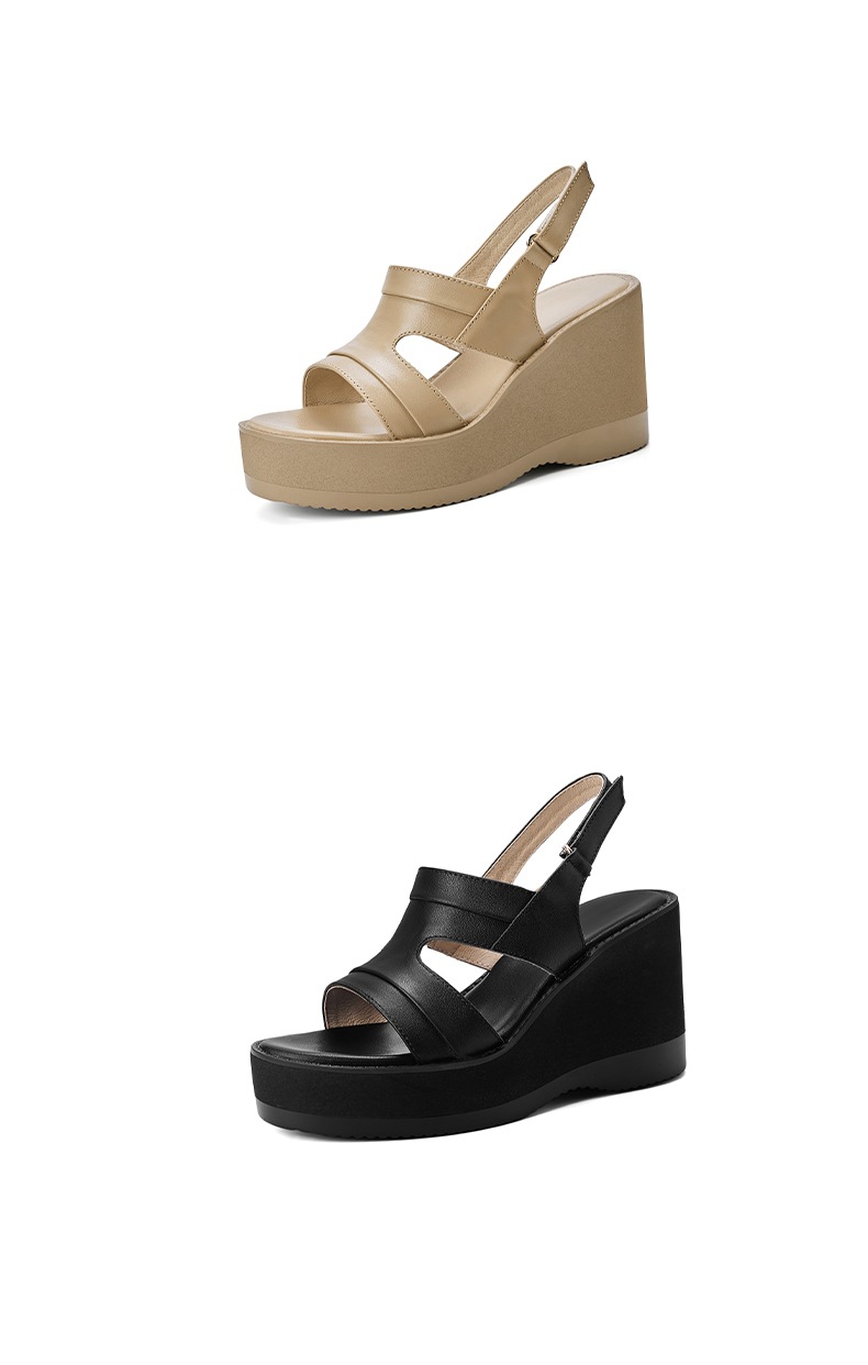 Sandal nữ hở mũi đế xuồng da bò cao gót quai ngang phong cách La Mã — đen chi tiết 12