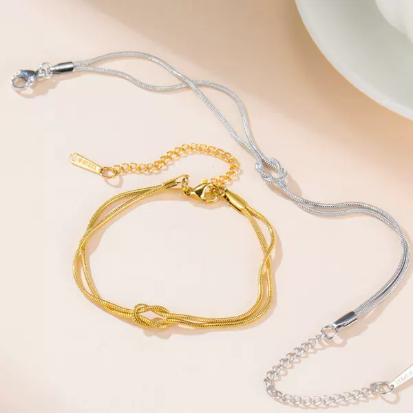 Fashionable and Simple Double-Layer Knotted Snake Bone Chain, Light Luxury Couple's Versatile Plain Bracelet, Women's Jewelry Accessory, Fine Pure Chain