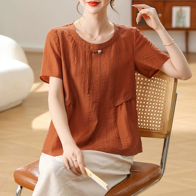 Мама летнее платье с короткими рукавами темпераментная рубашка 2025 новая средняя и пожилая женская одежда благородная футболка