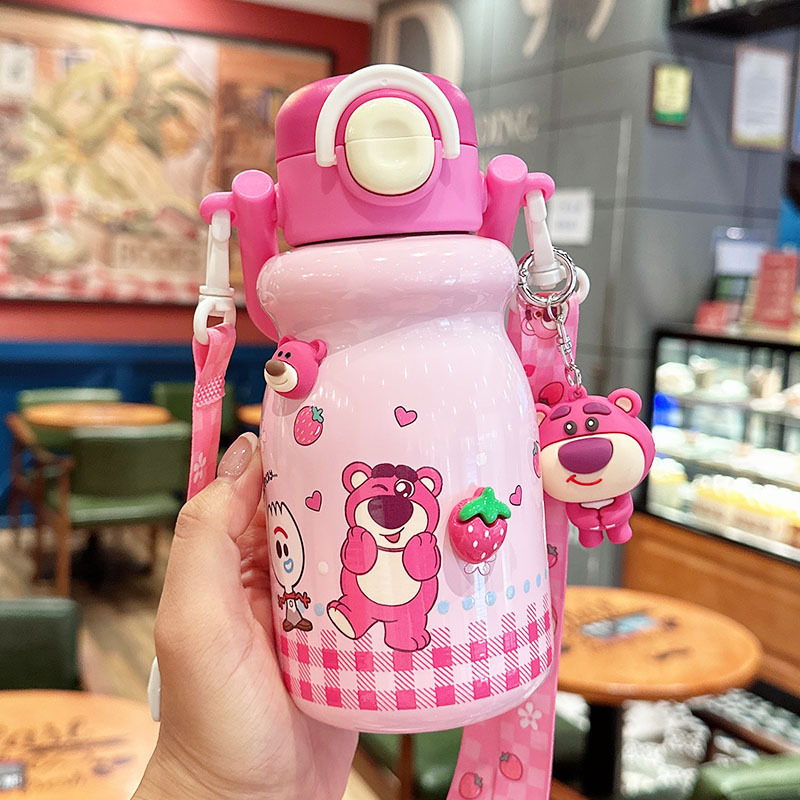 어린이 초등학생 빨대 보온물병 540ml 듀얼 음용 어깨끈 물통
