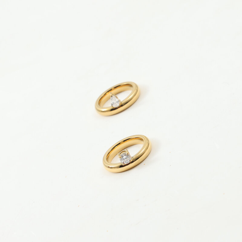 Titanium Steel Material Round, Water Droplets Pattern Wholesale Jewelry IG Style Round Water Droplets Titanium Steel Zircon 18K Gold Plated Inlay Rings
