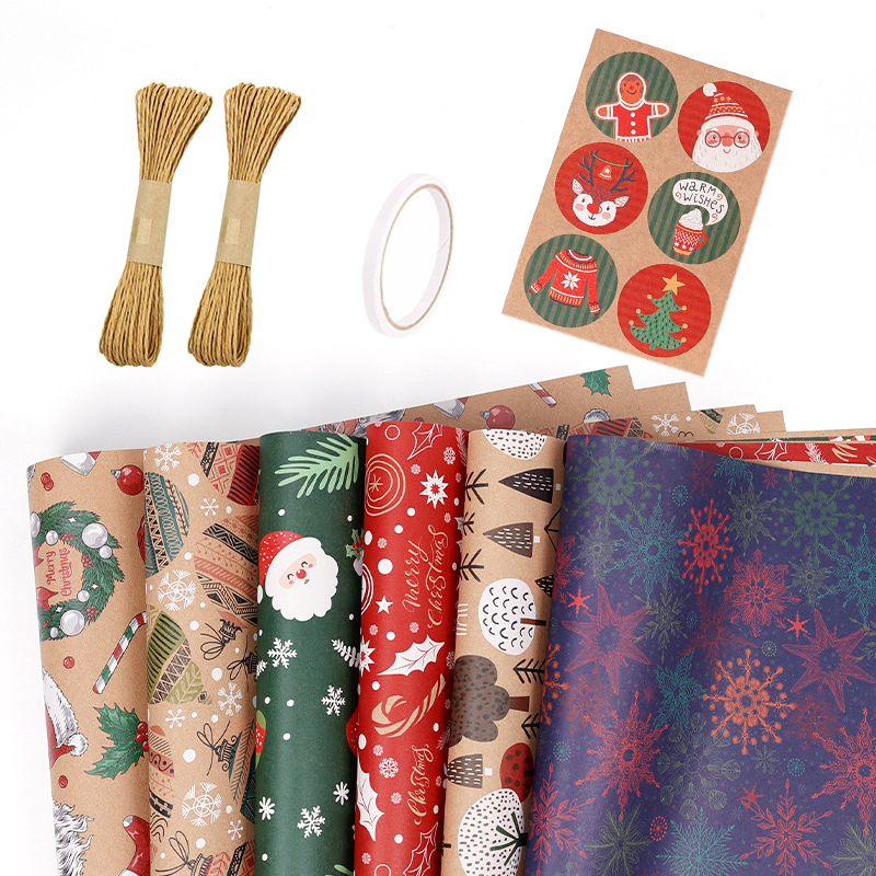 Papel de embalaje de regalos de Navidad transfronterizos Papá Noel campana flocos de nieve Papá Noel flores de embalaje de regalo