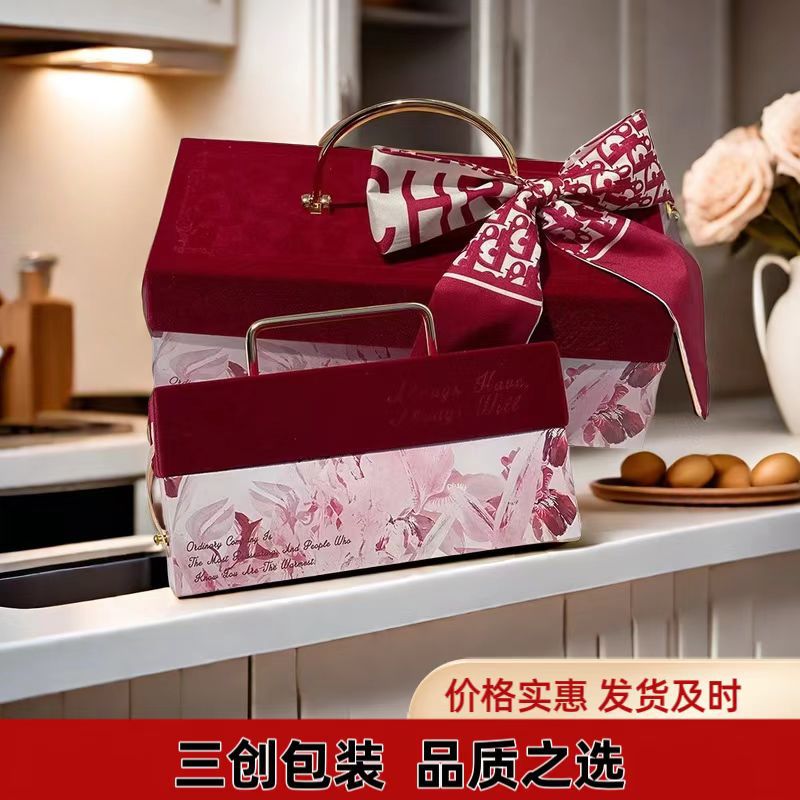 结婚订婚丝绒金属手提伴手礼盒送伴娘喜糖空盒商务宾客回礼包装盒