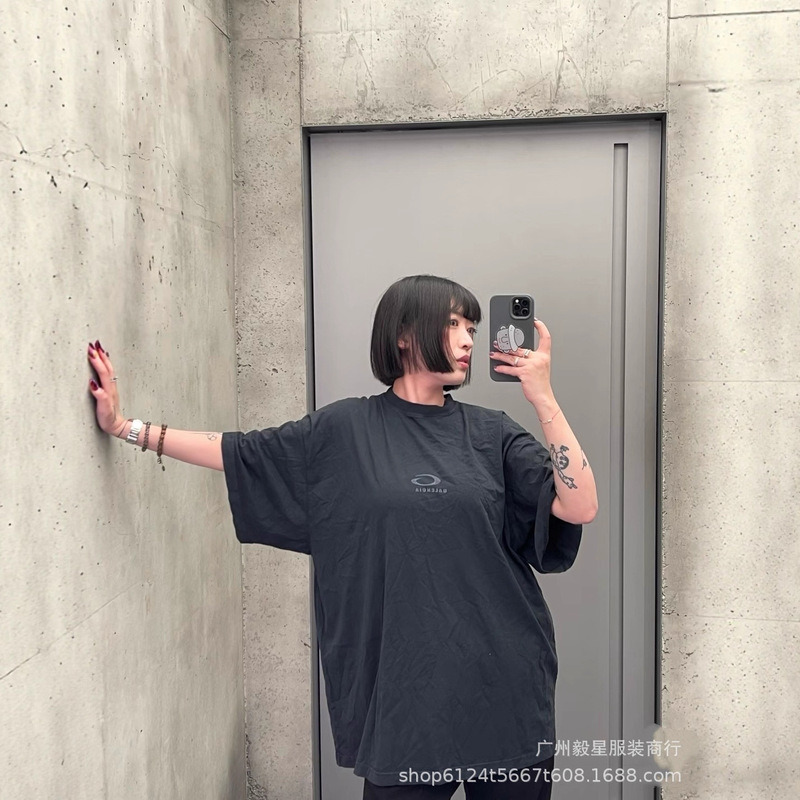 High Version B Brand Sports Icon Letter Embroidery Washed Short Sleeve Loose Drop Shoulder Versatile European and American Unisex T-Shirt