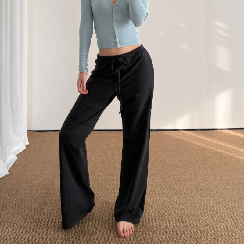 Skims Kardashian Cotton Jersey Same Style Women's Drawstring Wide-Leg Pants Casual Straight-Leg Knit Sweatpants