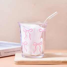 小众设计少女可爱蝴蝶结波点翻口牛奶咖啡早餐透明玻璃杯ins