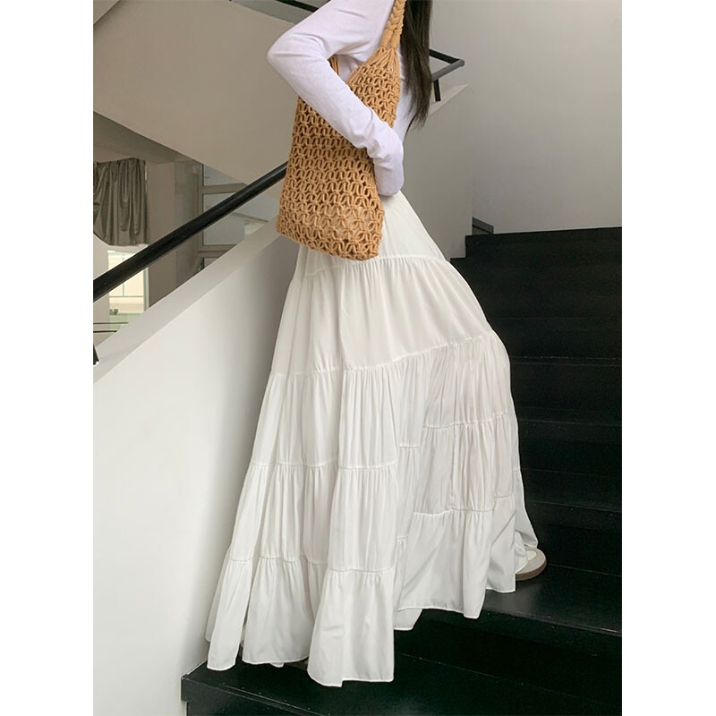 175 Tall Ladded High Waist Slimming Cake Skirt Women's Spring Gentle Elegant Large Umbrella Skirt A- line Long Skirt