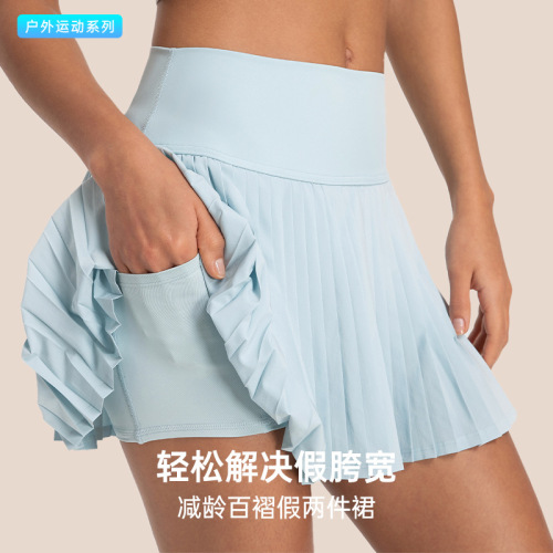 Spring and summer new high-waist hip-lifting sports skirt with pockets anti-exposure elastic quick-drying golf pleated tennis skirt