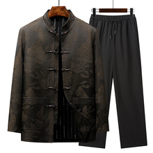 男士立领新中式唐装套装2025秋季新款男装中老年休闲中国风两件套