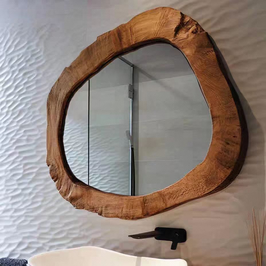 Irregular Shaped Bathroom Mirror Wall-Mounted Creative Decorative Wooden Frame Mirror for Bathroom Wall Hanging