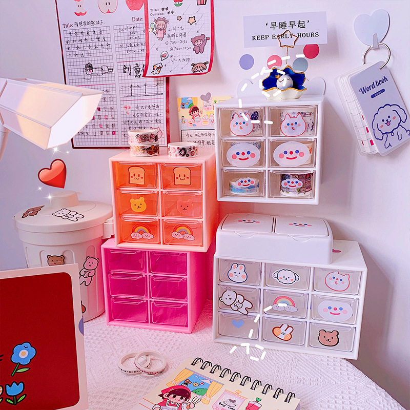 Girl's heart in six-square grid dust-proof drawer-type storage box…