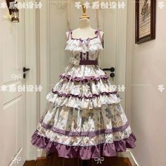 千木プリント ブルーベリーセクション サスペンダーロリータ ロリータロングフルモデル