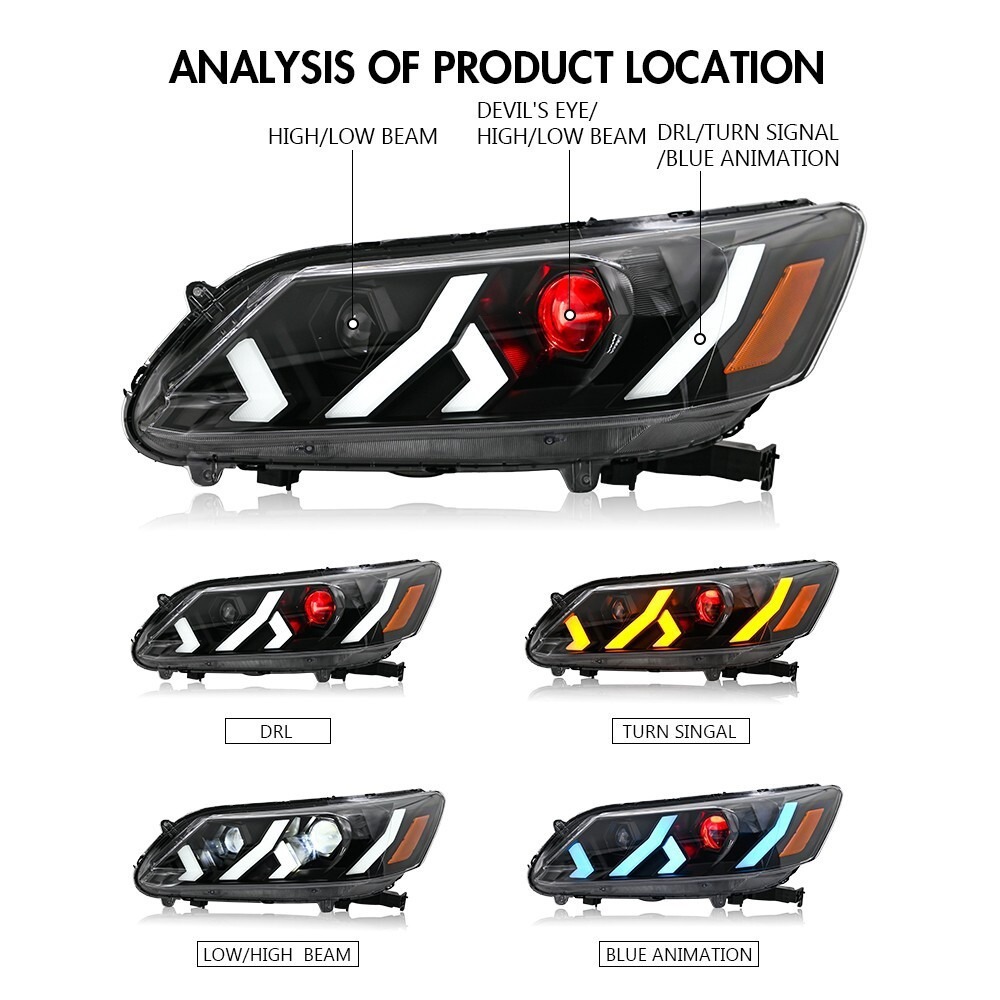 Aplicable a 14 - 15 nueve generaciones de conjunto de faro Accord modificado Lamporghini LED luz diurna luz de dirección de corriente
