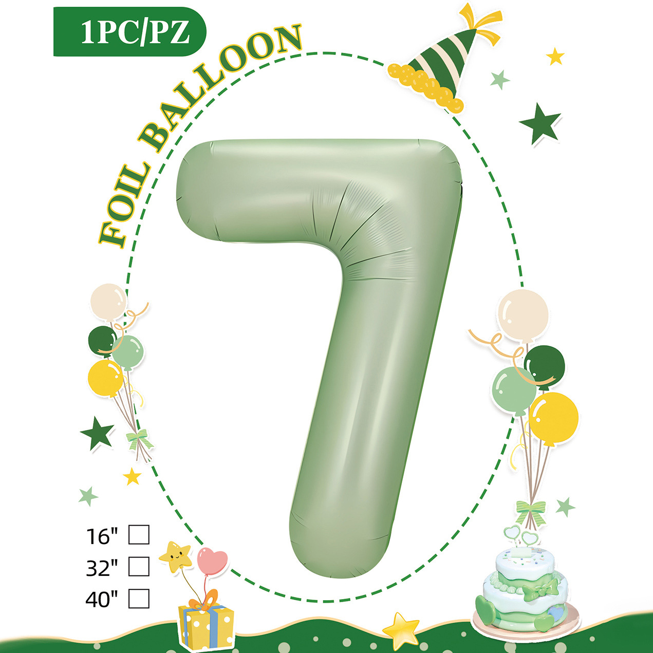Embalaje de tarjeta de papel independiente digital de cumpleaños impreso en blanco de 32 pulgadas, decoración de fiesta de la versión estadounidense, película de aluminio, decoración de globos de papel de aluminio