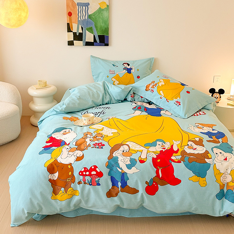 Todo el algodón grueso molienda Mickey otoño invierno impresión de cuatro piezas de dibujos animados para niños sábanas de algodón cubierta de tres piezas