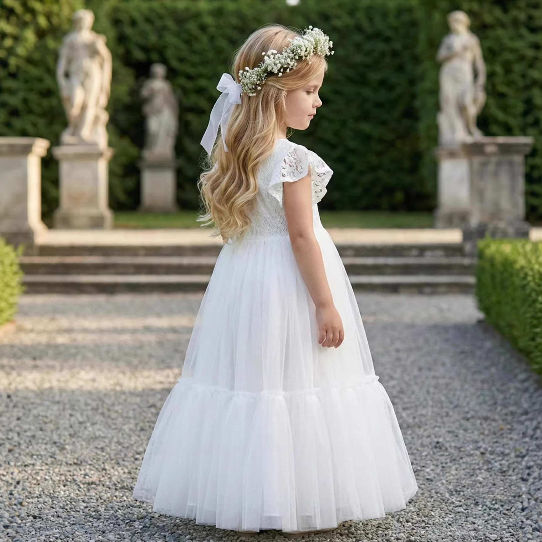 Cross-border Girl's Tutu Dress Lace Mesh Embroidered Flower dress Ins Multi-layer Mesh Baby One-year-old Dress