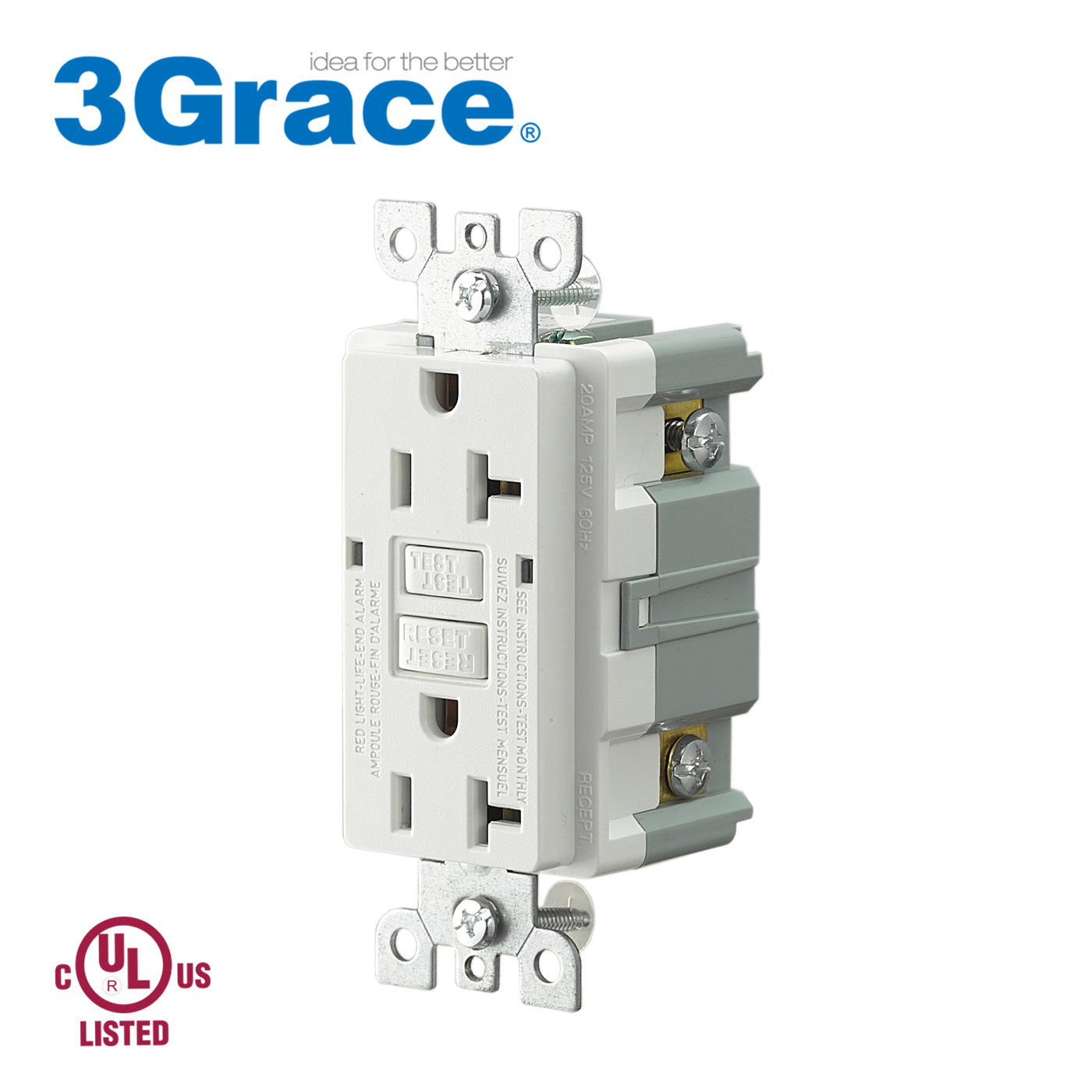 厂家出口美标 20Amp125V15AmpGFCI美国 南美标准接地漏电保护插座