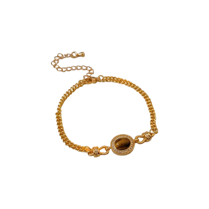 Pulsera de ojo de tigre ovalada de oro real pulsera de temperamento retro de todo fósforo de moda, joyería de alta calidad al por mayor image 6
