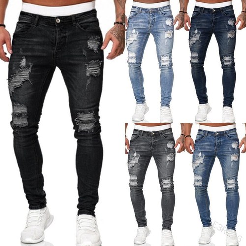 Trendy ripped jeans for men, new style skinny pants, tailored cross-border European and American products exclusively available on Wish and AliExpress