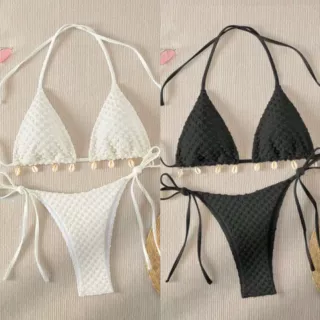 现货2024欧美新款比基尼bikini特殊面料分体泳衣泳装女外单性感
