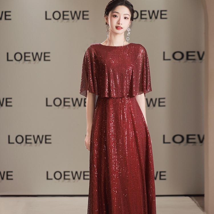 2025 バーガンディ大合唱団パフォーマンス服女性のロングスカート宴会イブニングドレスカバー肉ホストソロ朗読儀式|undefined