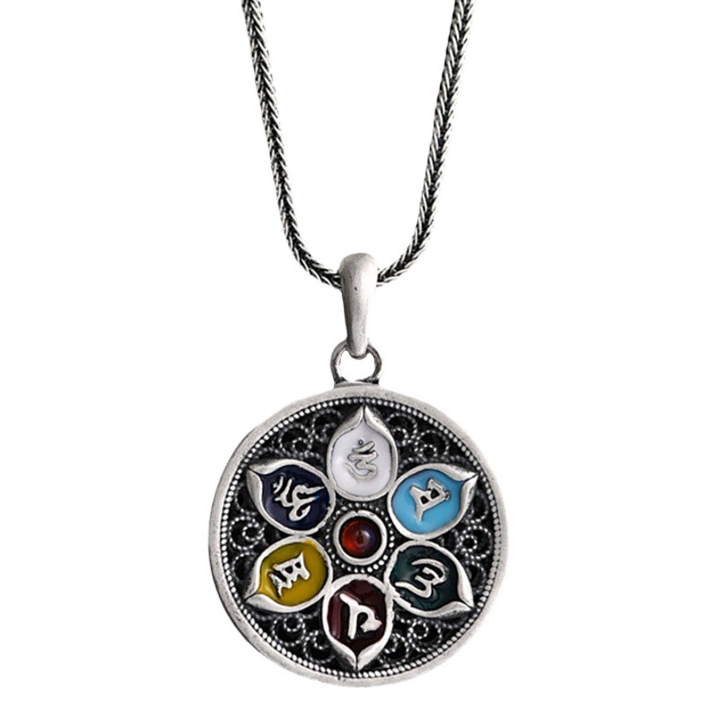 Подвеска с шестью словами, мантра, эмаль, мужская и женская национальная Мода, ретро, тайское серебро, легкая Роскошная безопасная Пряжка, ожерелье, Мужская подвеска в национальном стиле