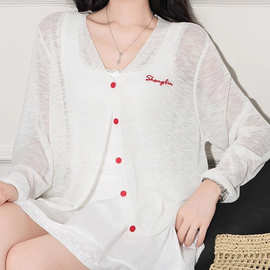 穿搭百搭开衫薄款绝美上衣防晒空调衫设计感白色领长袖恤女夏秋