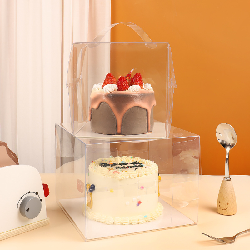 四寸手提蛋糕盒2/3/4/5/6寸小蛋糕爆浆芝士慕斯全透明西点打包盒