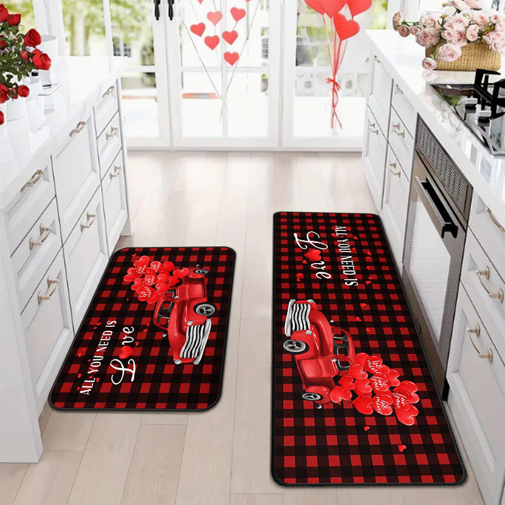 Amazon día de San Valentín alfombra de piso de cocina doméstica dos piezas conjuntos de alfombra de piso resistente a la suciedad y alfombra de puerta de entrada
