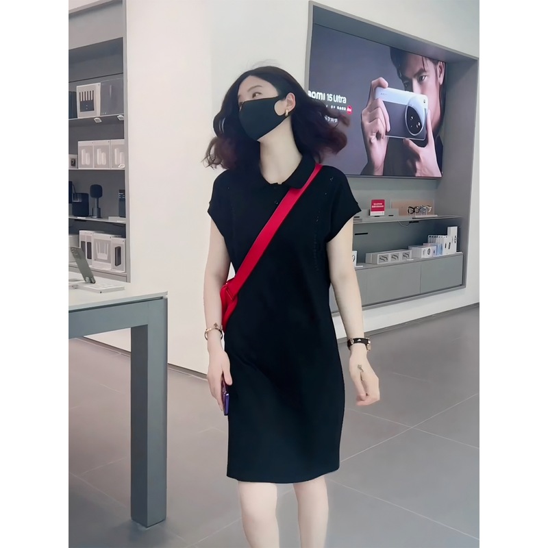 韓国スタイルの人形襟半袖ドレス女性のための 2025 夏の新しいファッション年齢を減らす西洋スタイル痩身多用途無地スカート|undefined