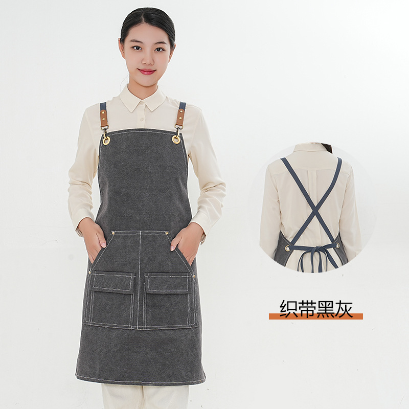 Delantal de lona gruesa de una sola capa con bolsillo cubierta de la leche Barber té Tienda ropa de trabajo extraíble de cuero logo estudio delantal