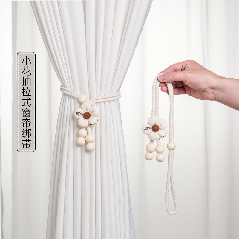 Cross-Border New Small Flower Pull-Out Curtain Straps, Installation-Free Adjustable Curtain Window Screen Storage Device Temu Hot Style