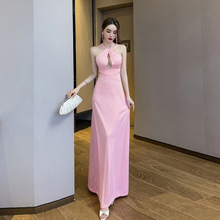 Sexy Low-cut Hip Lump Women's Long Dress Temperament Backless Night Club Princess Evening Dress Host Banquet Dress