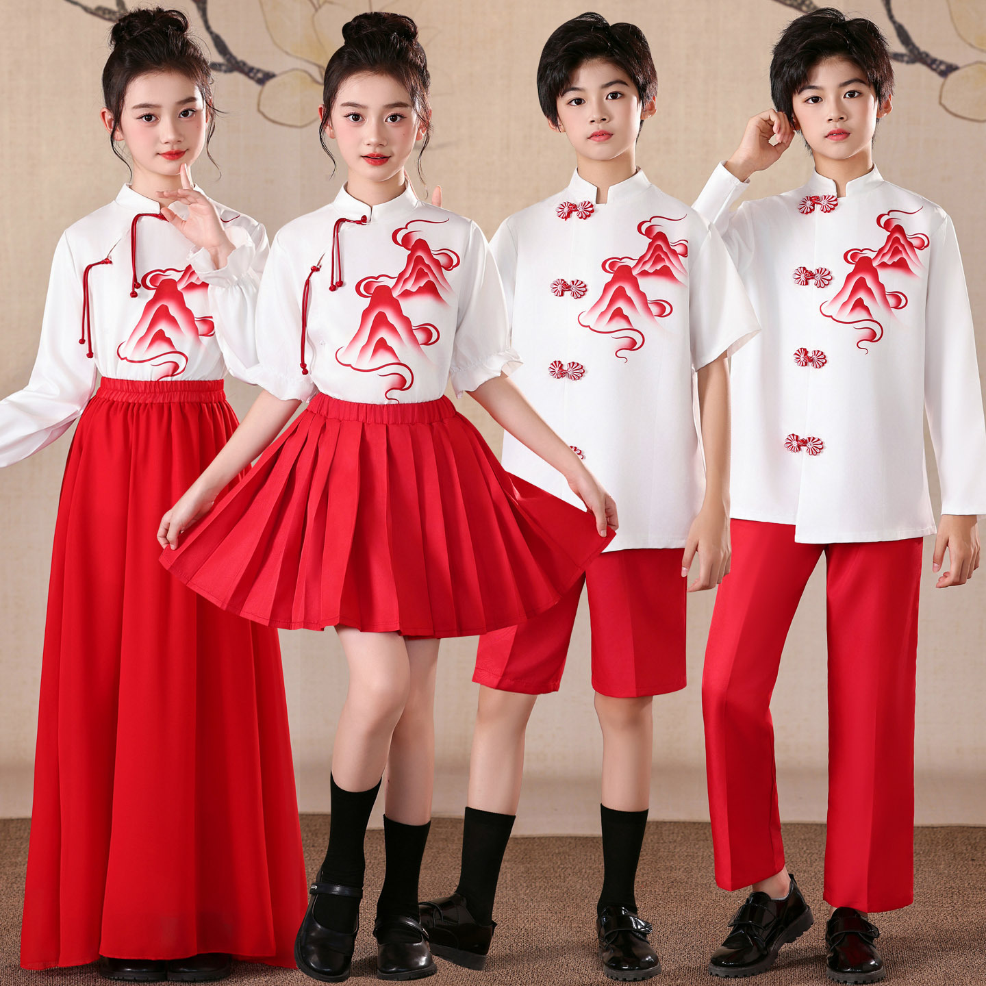 Children's red dress for students, suit, Chinese style 4