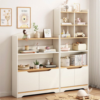 书柜落地简易儿童卧室书架简约学生书房收纳架子带门小书柜置物架|ms