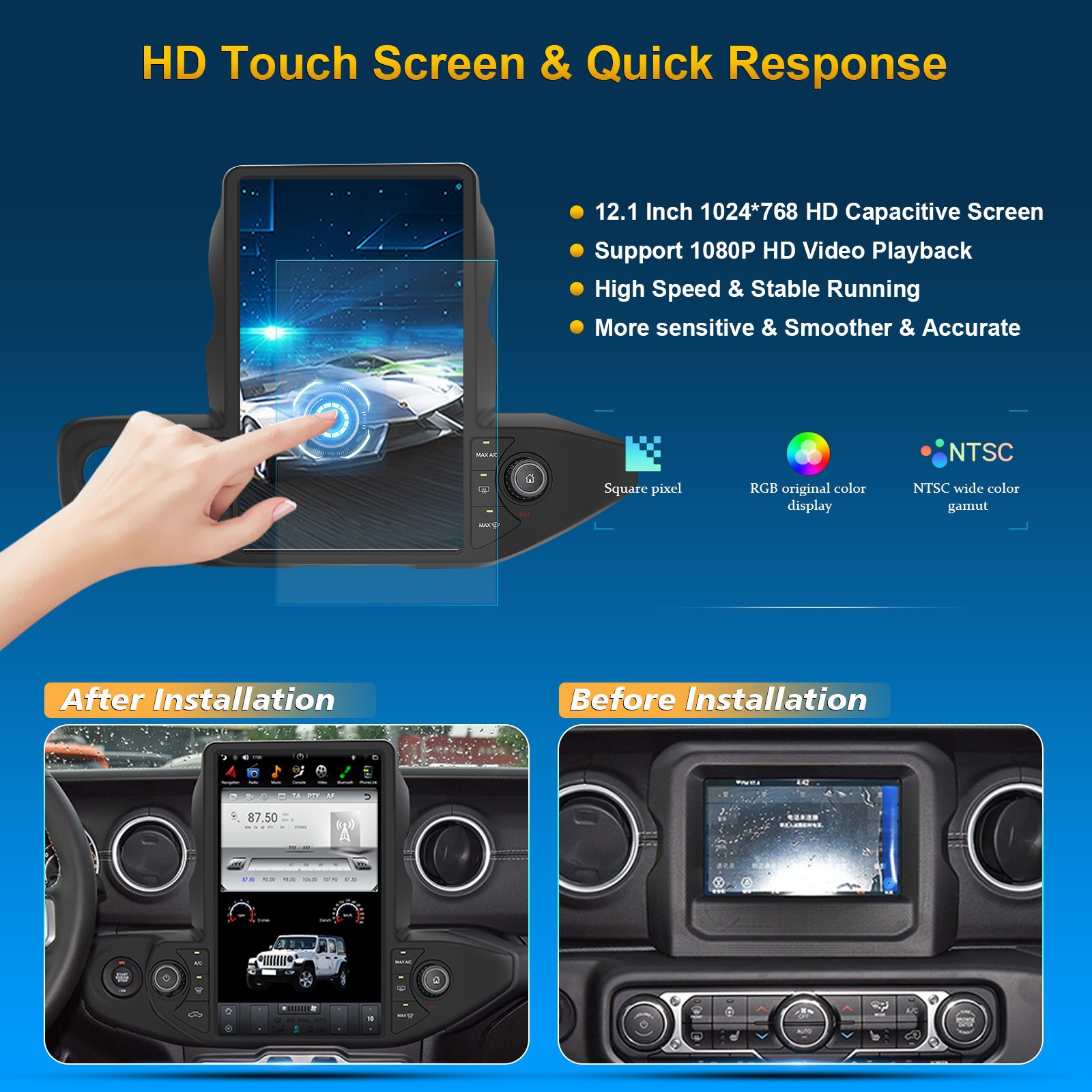 Car Smart Navigation Android Screen for Jeep Wrangler 2018-