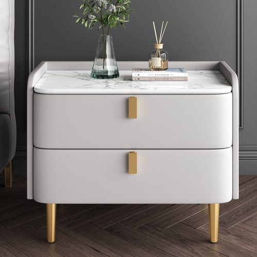 Direct selling light luxury bedside table solid wood modern minimalist bedroom cabinet minimalist leather slate Nordic bedside table