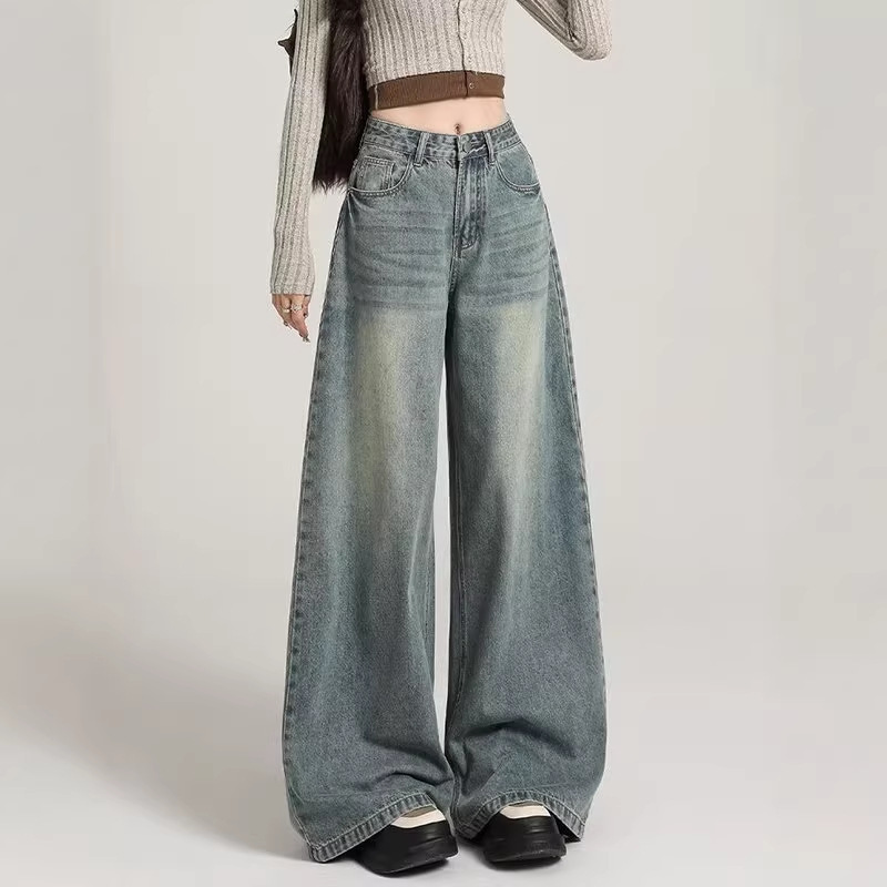 Vintage A-Line Wide-Leg Jeans for Women, 2026 New Style, Loose Fit for Pear-Shaped Body, Bf Style, Relaxed Straight-Leg Pants
