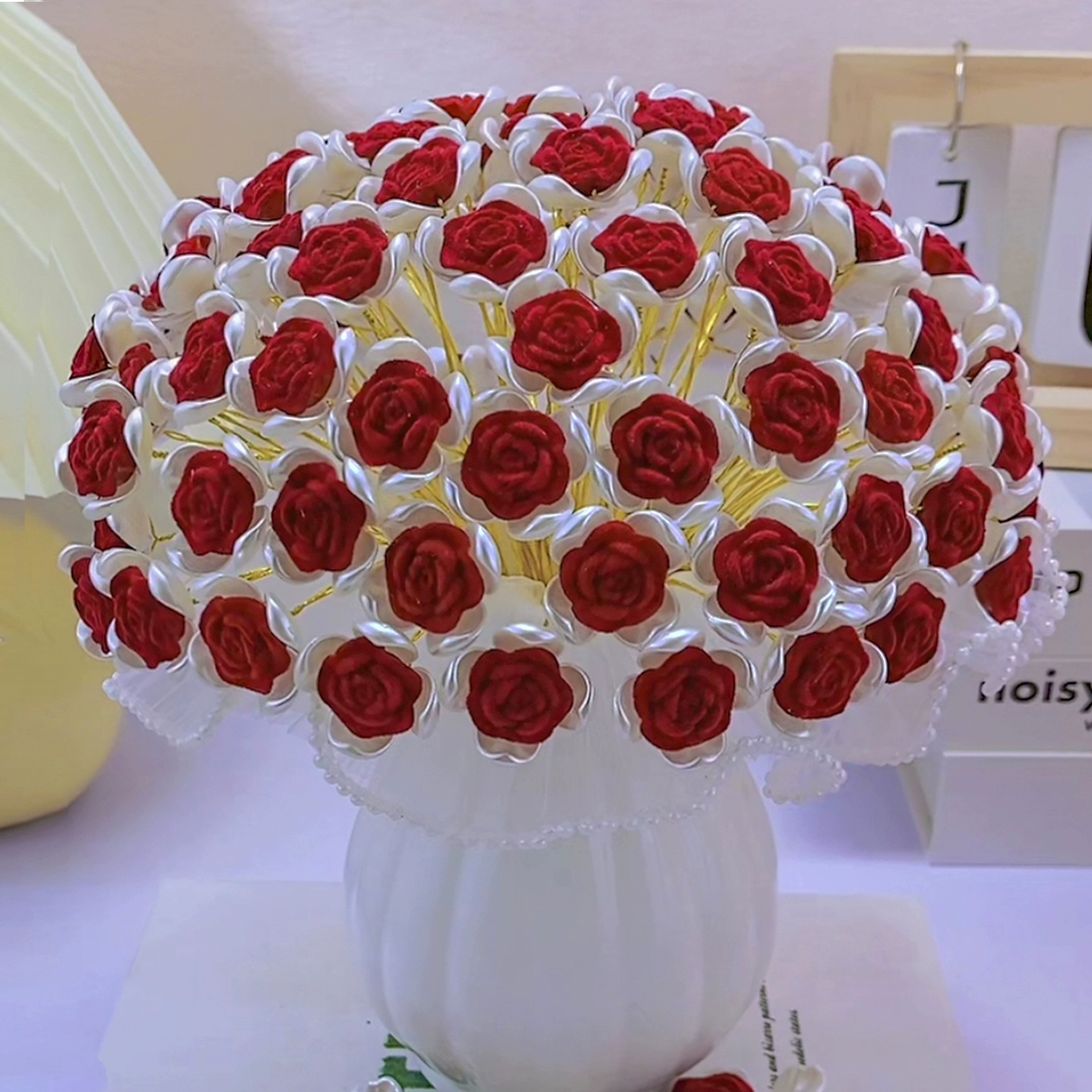 Цветок розы TikTok, набор материалов для букета из бисера, день учителя, украшение из листьев лотоса, романтическое ручное изготовление, флокирование своими руками.