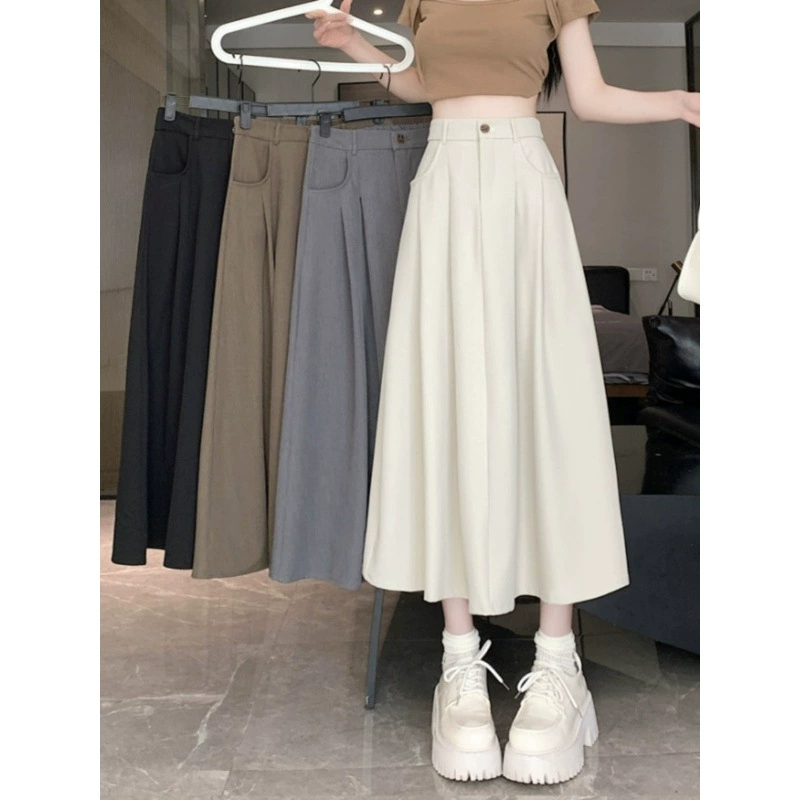 Нежно-белый костюм тканевая юбка бюст женская весна и лето дикая повседневная юбка с высокой талией, тонкая средняя юбка